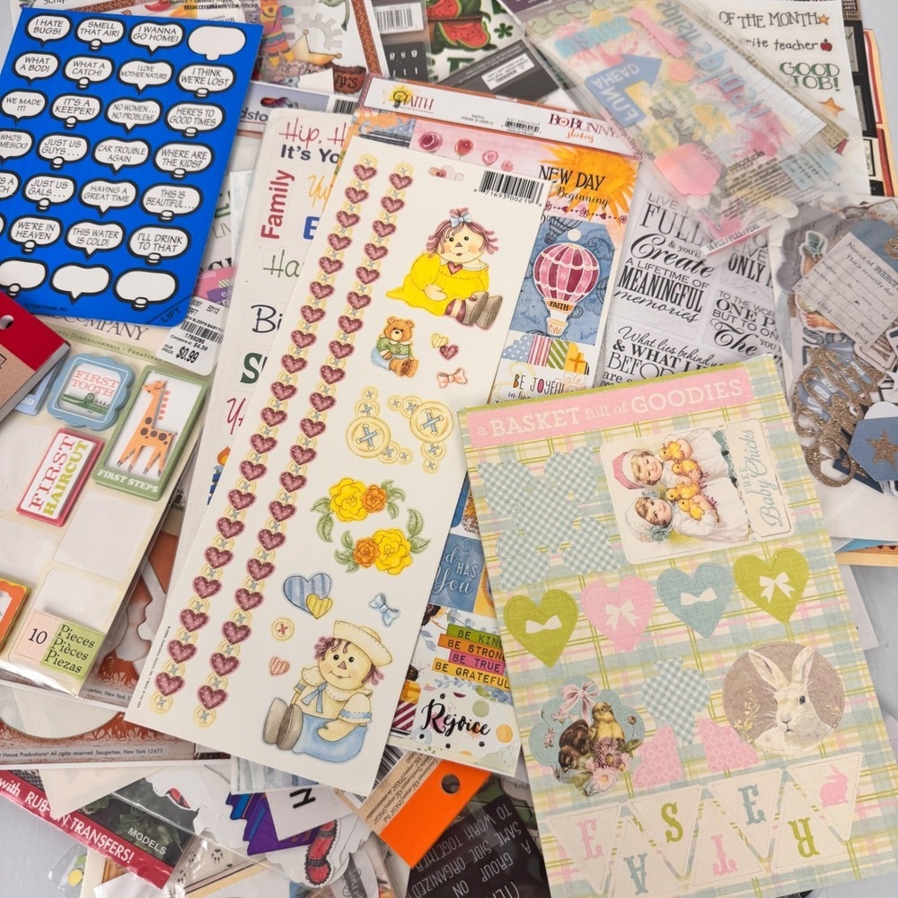 Mixed Scrapbooking Sticker Lot Multi Color Variety Craft Supplies Ephemera Used